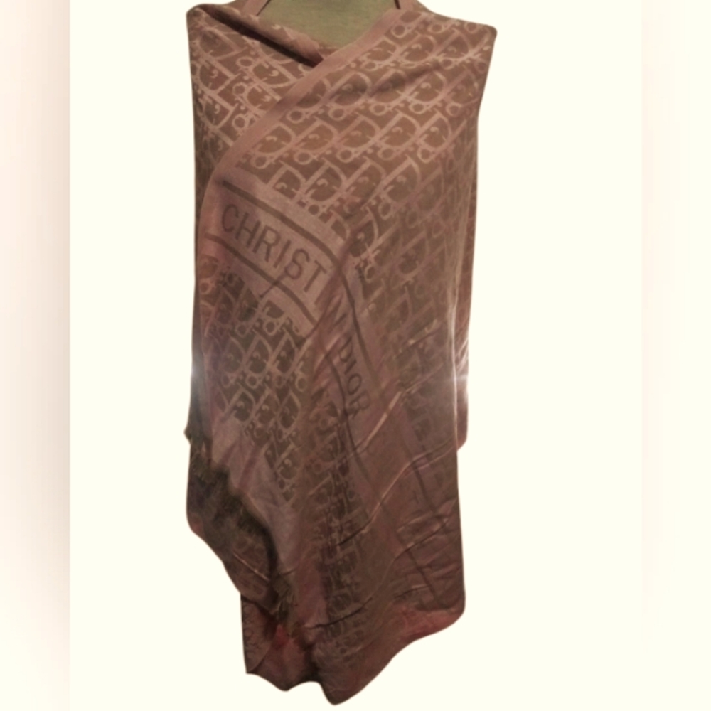 Christian Dior pink on pink Pashmina Silk scarf 27in. Wide 71in long pink desert